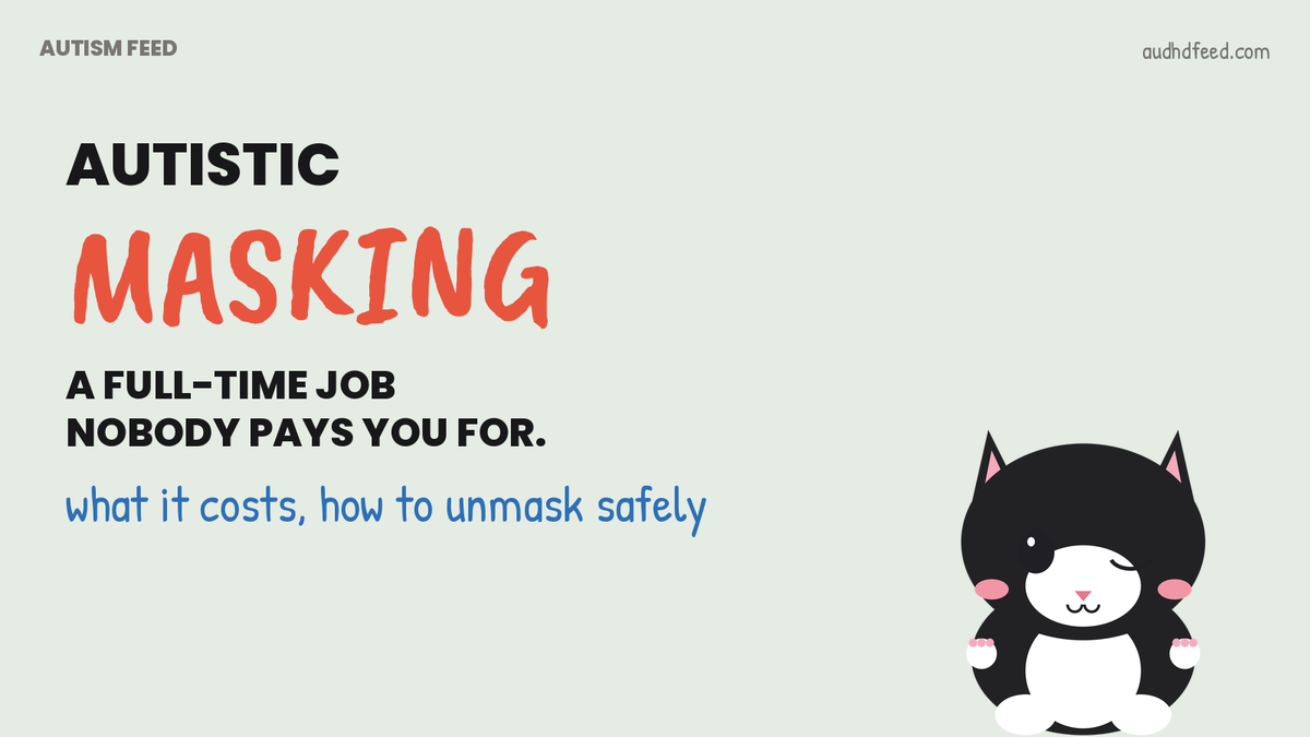 Coffee the cat winking next to the words autistic masking: a full-time job nobody pays you for