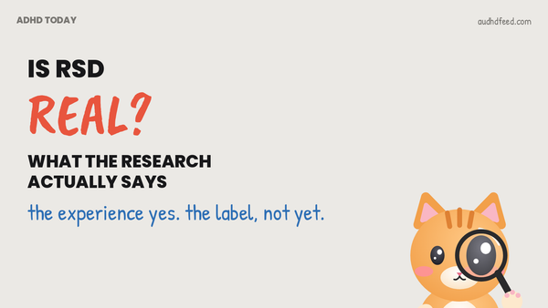 Mango the orange cat next to the words is RSD real? what the research actually says