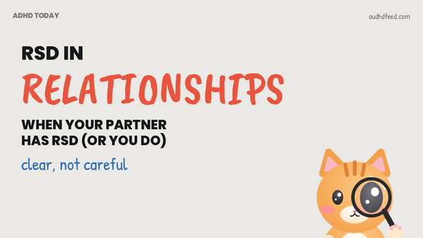 Mango the orange cat next to the words RSD in relationships: when your partner has RSD, or you do